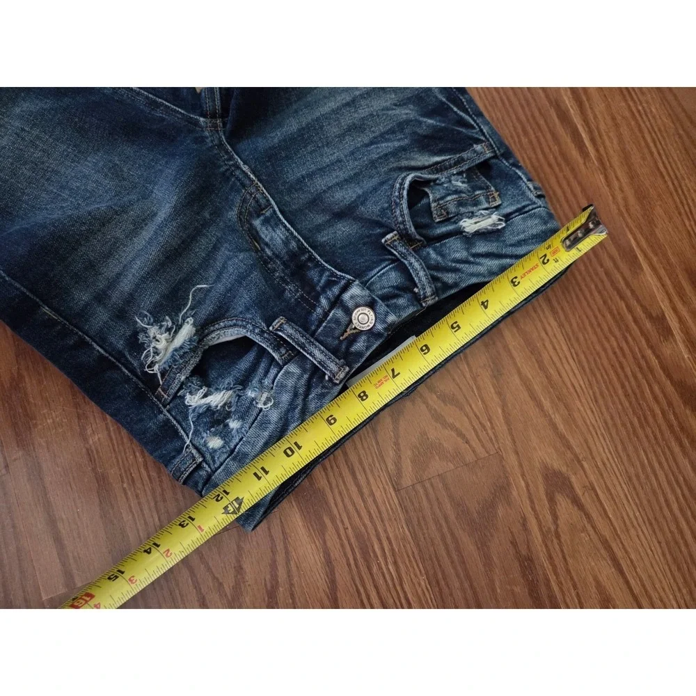 Flying Monkey Youth Girls Mid Rise Flare Jeans Dark Wash Distressed Raw Hem 10